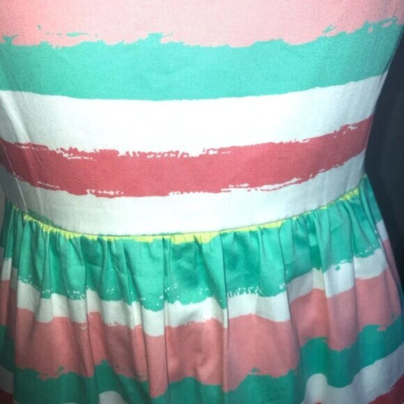 Vineyard Vines Strapless Dress 4 Stripes Pink Green White Back  Zipper Mini - Picture 6 of 16